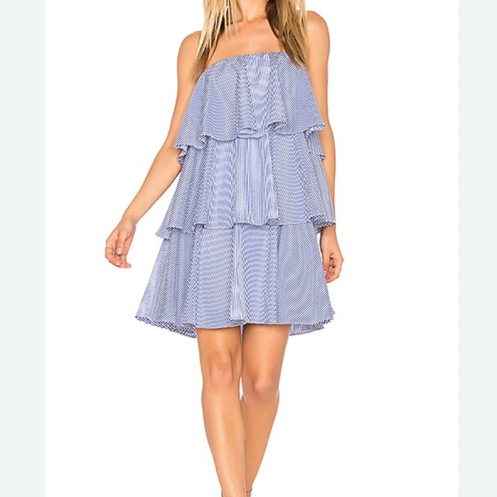 NWOT BLAQUE LABEL Preppy Tiered Mini Blue & White Dress